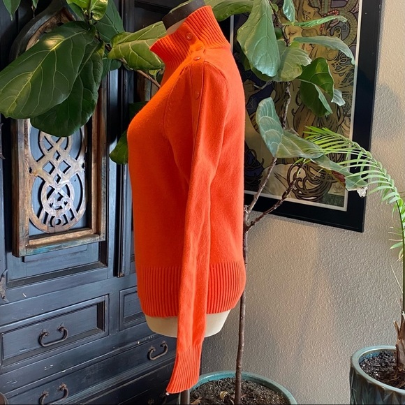 Anthropologie Tisbury Orange Mock Neck Arm Snaps Fitted Wool Sweater - Picture 7 of 13